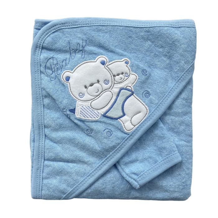 Дитячий рушник з кутиком махровий Ведмедики Блакитний 90/85