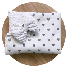Плед зі з‘ємним утеплювачем та бантом-резинкою Сердечка Сірий/ Білий плюш пупиришка 90/80