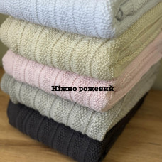 Плед в’язаний (100% cotton pampuk) з утеплювачем Ніжно Рожевий Смужка 90/80