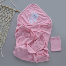 Дитячий рушник з кутиком махровий Ведмедик Love Рожевий 90/85