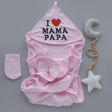 Дитячий рушник з кутиком махровий Мама Papa Рожевий 85/75