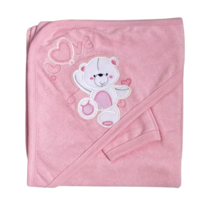 Дитячий рушник з кутиком махровий Ведмедик Love Рожевий 90/85