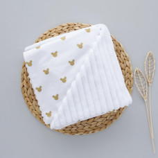 Плед плюш, без утеплення Міккі золото (гліттер)/ Білий плюш 100/80