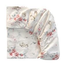 Простинка на гумці в ліжко Квіти Пташка 120/60