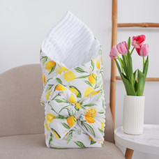 Плед зі з‘ємним утеплювачем та бантом-резинкою Лимони / Білий плюш 90/80