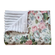 Плед плюш, без утеплення Троянди/ Білий плюш 100/80