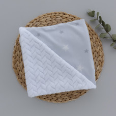 Плед плюш, без утеплення Зірки на Сірому/ Білий плюш косичка 100/80