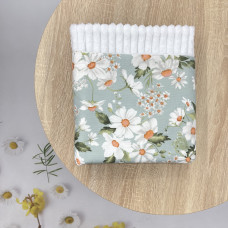 Плед плюш, без утеплення Ромашки Зелений , Білий плюш 100/80