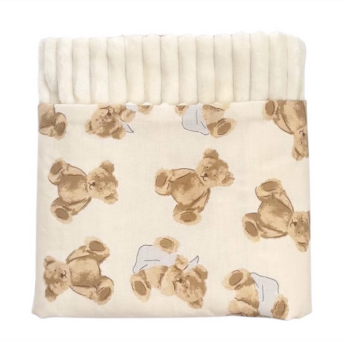 Плед плюш, без утеплення Ведмедики з хусточкою Бежевий/ Молочний плюш 100/80