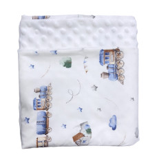 Плед плюш, без утеплення Паровоз Синій/ Білий плюш пупиришка 100/80