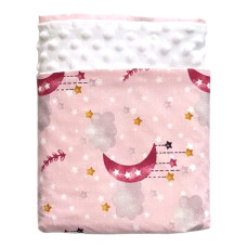 Плед плюш, без утеплення Місяць Хмаринка Рожевий / Білий плюш пупиришка 100/80