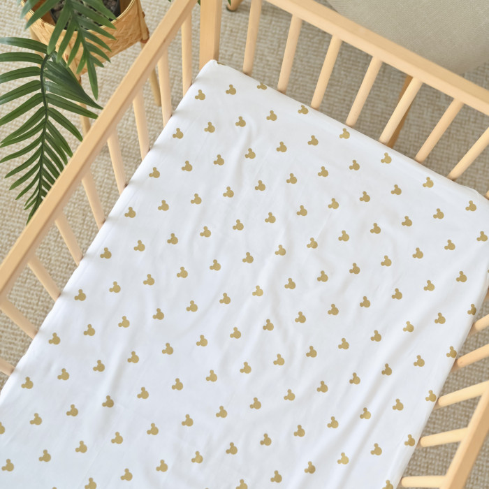 Простинка на гумці в ліжко Міккі золото (гліттер) 120/60