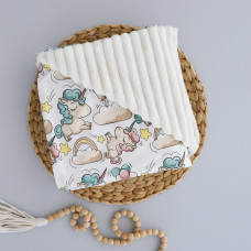 Плед плюш, без утеплення Единоріжки Молочний/ Молочний плюш 100/80