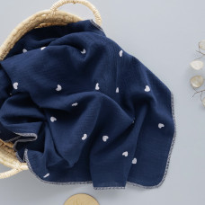 Муслінова пелюшка жатка 2 шари Сердечка білі на синьому 90/65