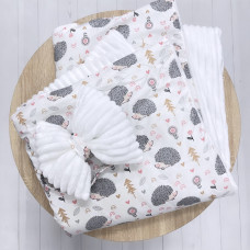 Плед зі з‘ємним утеплювачем та бантом-резинкою Їжачки Сірий / Білий плюш 90/80