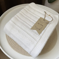 В'язаний плед ДЕМІ смужка Білий 90/80