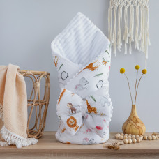 Плед зі зʼємним утепленням та бантом-резинкою Жирафіки /Білий плюш 90/80