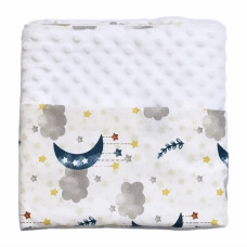 Плед плюш, без утеплення Місяць Хмаринка Бірюзовий / Білий плюш пупиришка 100/80