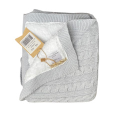 Плед вʼязаний (100% cotton pampuk) з утепленням Сіро- блакитний косичка 90/75