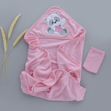 Дитячий рушник з кутиком махровий Ведмедик Зірка Рожевий 90/85