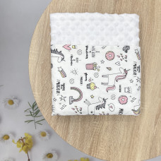 Плед плюш, без утеплення Единоріжка /Білий плюш пупиришка 100/80