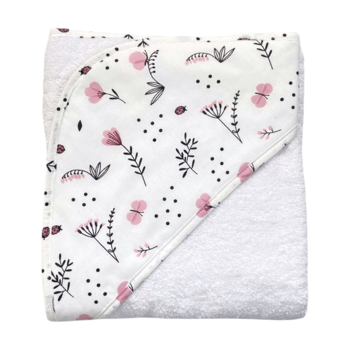 Дитячий рушник з кутиком махровий (100% котон) Квіточки Рожевий 90/80