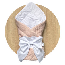 Плед-конверт з бантом резинкою Пудровий -Білий 80/80 / Весна (Синтепон 150)