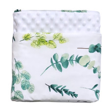 Плед плюш, без утеплення Листики Зелений/ Білий плюш пупиришка 100/80