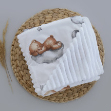 Плед плюш, без утеплення Ведмедик Коричневий на хмаринці/ Білий плюш 100/80