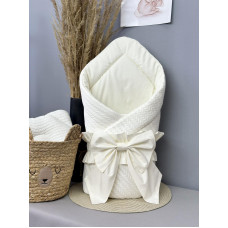 Конверт 80/80 з бантом-гумкою та кокосовою вкладкою Білий- Молочний / Весна