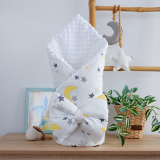 Плед зі з‘ємним утеплювачем та бантом-резинкою Місяць Жовтий / Білий плюш пупиришка 90/80