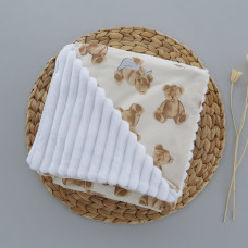 Плед плюш, без утеплення Ведмедики з хусточкою Бежевий/ Білий плюш 100/80