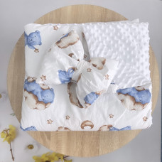 Плед зі з‘ємним утеплювачем та бантом-резинкою Ведмедик на хмаринці Блакитний/ Білий плюш пупиришка 90/80