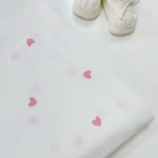 Муслінова пелюшка жатка 2 шари Сердечка рожеві Дрібні на білому 90/65