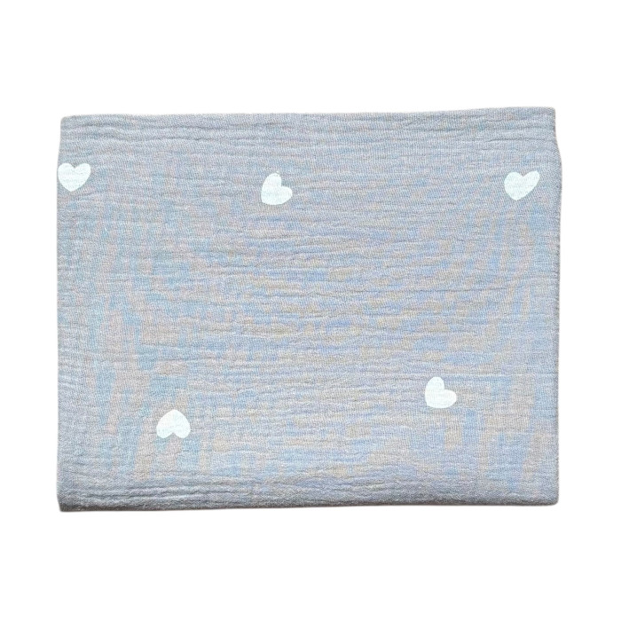 Муслінова пелюшка жатка 2 шари Сердечка білі на сірому 90/65