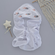 Дитячий рушник з кутиком махровий (100% котон) Пірʼїнки Кораловий 90/80