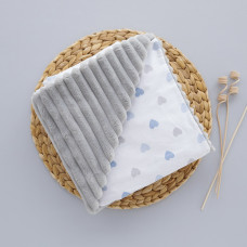 Плед плюш, без утеплення Сердечка Блакитний /Сірий плюш 100/80