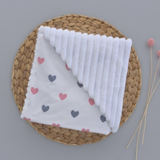 Плед плюш, без утеплення Сердечка Рожевий/ Білий плюш 100/80