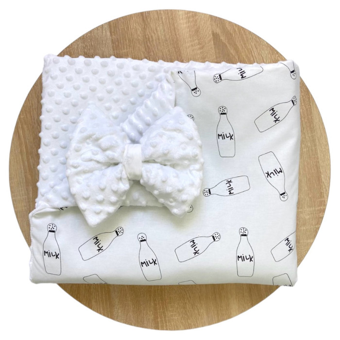 Плед зі з‘ємним утеплювачем та бантом-резинкою Мілк / Білий плюш пупиришка 90/80