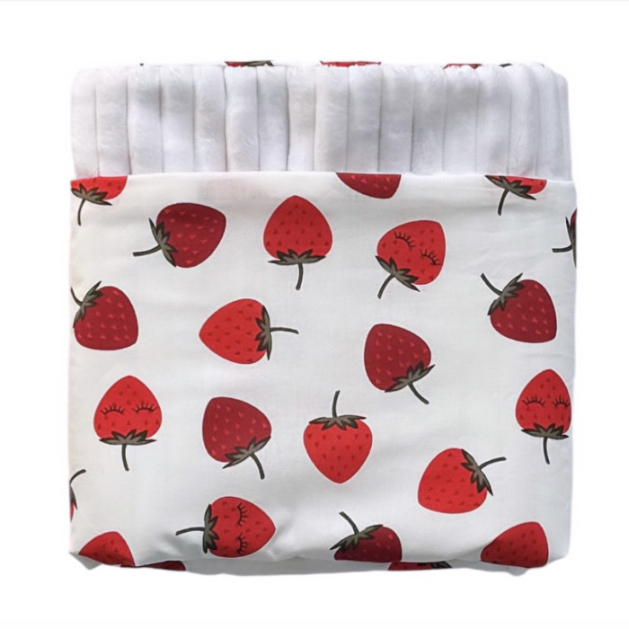 Плед плюш, без утеплення Полуниця/ Білий плюш 100/80