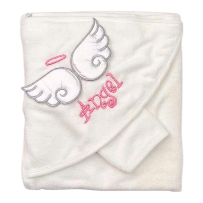Дитячий рушник з кутиком махровий Ангел Молочний -Рожевий 85/75
