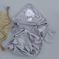 Дитячий рушник з кутиком махровий Ведмедики Сірий 90/85