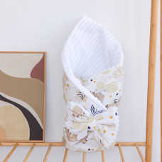 Плед зі з‘ємним утеплювачем та бантом-резинкою Ведмедик Бежевий/ Білий плюш 90/80