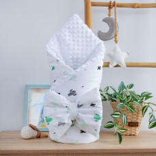 Плед зі з‘ємним утеплювачем та бантом-резинкою Кактуси / Білий плюш пупиришка 90/80