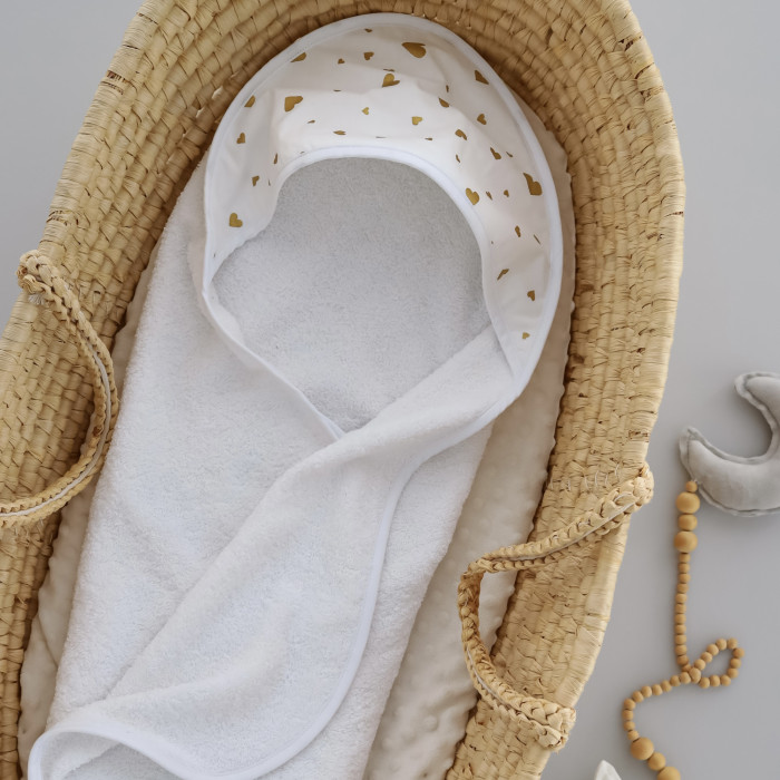 Дитячий рушник з кутиком махровий (100% котон) Сердечка Золотий (гліттер) 90/80