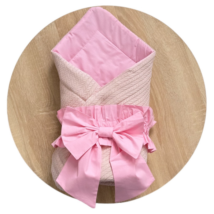 Плед-конверт з бантом резинкою Пудровий -Яскраво Рожевий 80/80 / Весна (Синтепон 150)