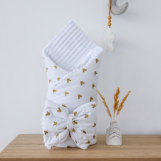 Плед зі зʼємним утепленням та бантом-резинкою Міккі Золото (гліттер) / Білий плюш 90/80