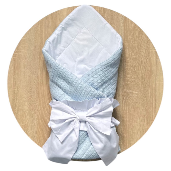 Плед-конверт 80/80 з бантом резинкою Блакитний- Білий /Весна (Синтепон 150)