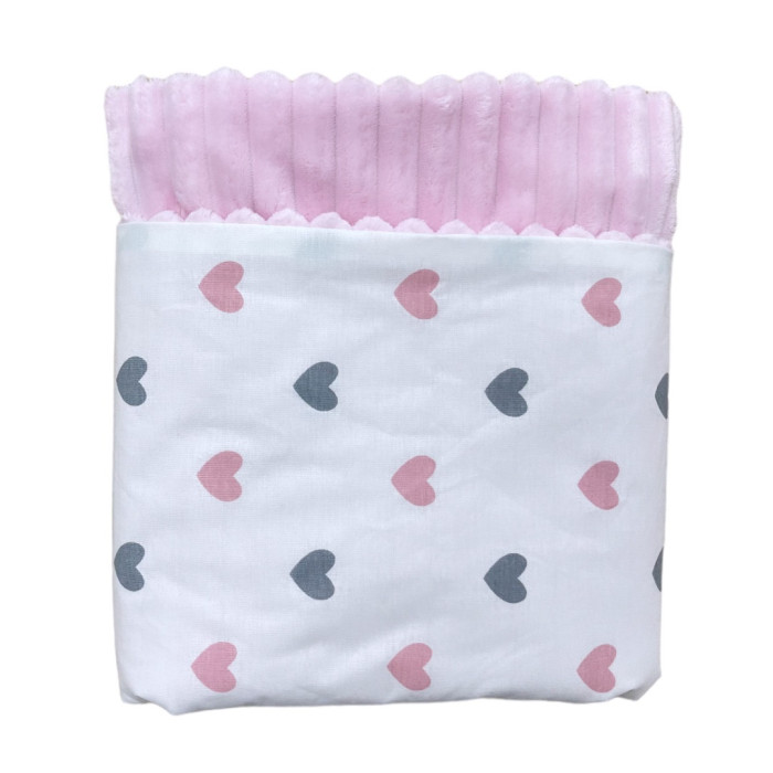 Плед плюш, без утеплення Сердечка Рожевий/ Рожевий плюш 100/80