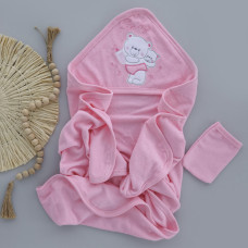 Дитячий рушник з кутиком махровий Ведмедики Рожевий 90/85